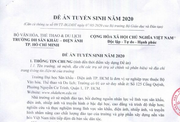 Đề án tuyển sinh năm 2020