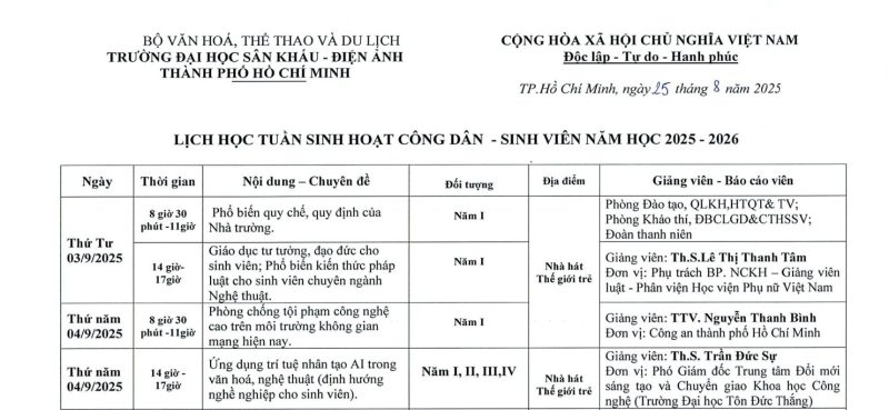 lịch hoc tuan sinh hoat