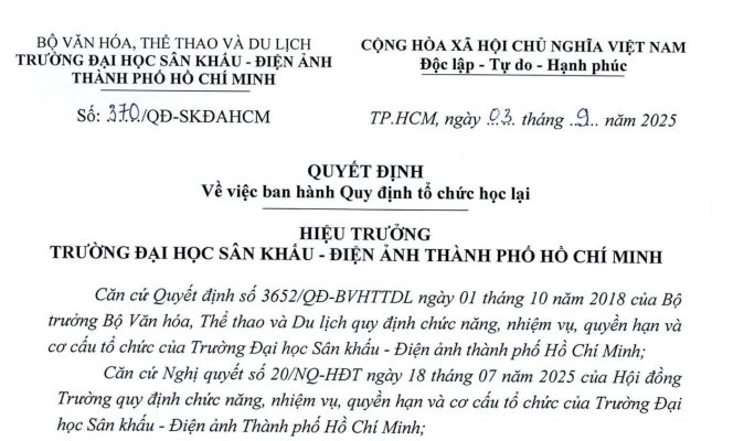 Quyết định về việc ban hành Quy định tổ chức học lại