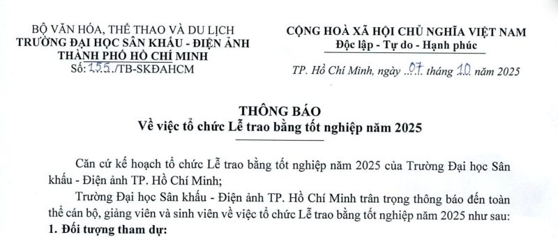 thong bao ve viec to chuc le trao bang tot nghiep
