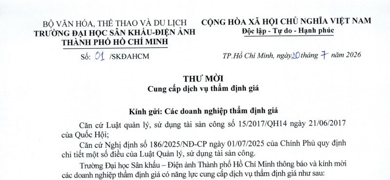 Thư mời cung cấp dịch vụ thẩm định giá
