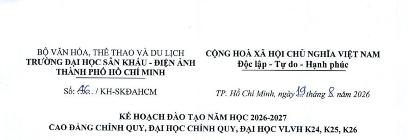 Kế hoạch đào tạo năm học 2026 - 2027