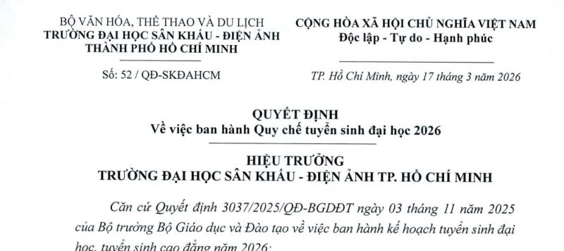 Quyết định về việc ban hành Quy chế tuyển sinh đại học 2026