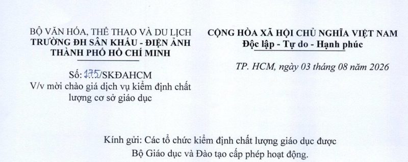 Về việc mời chào giá dịch vụ kiểm định chất lượng cơ sở giáo dục
