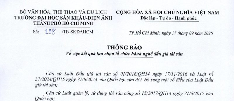 Thông báo V/v kết quả lựa chọn tổ chức hành nghề đấu giá tài sản