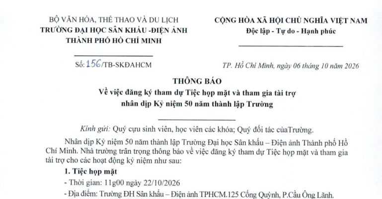 Thông báo V/v đăng ký tham dự Tiệc họp mặt và tham gia tài trợ nhân dịp Kỷ niệm 50 năm thành lập Trường